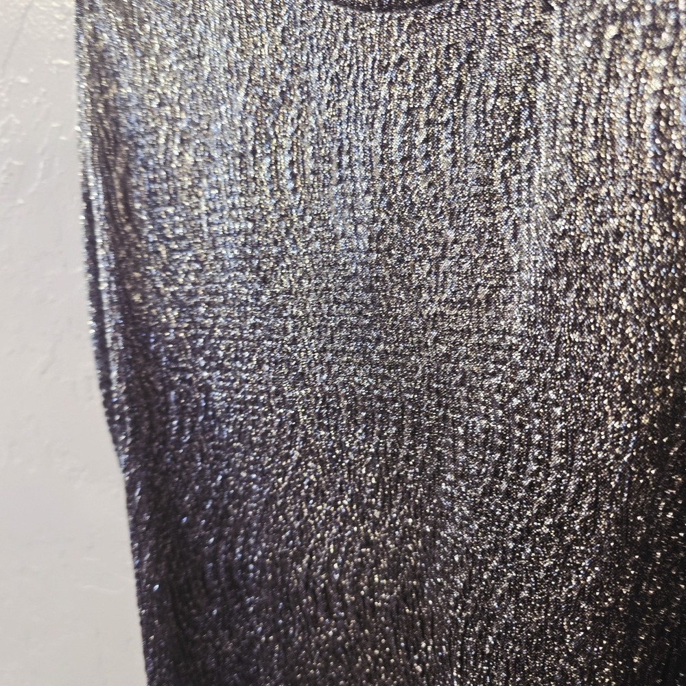 Rock & Republic Metallic Silver Shimmer Black Racerback Tank Top Small Strappy - Picture 2 of 7
